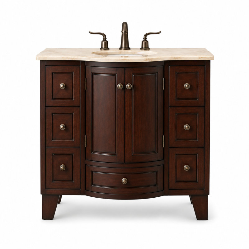 Ensemble de meuble-lavabo simple 40 po avec lavabo sous comptoir, armoire de salle de bain autoportante brun foncé avec 7 tiroirs et rangement à double porte
