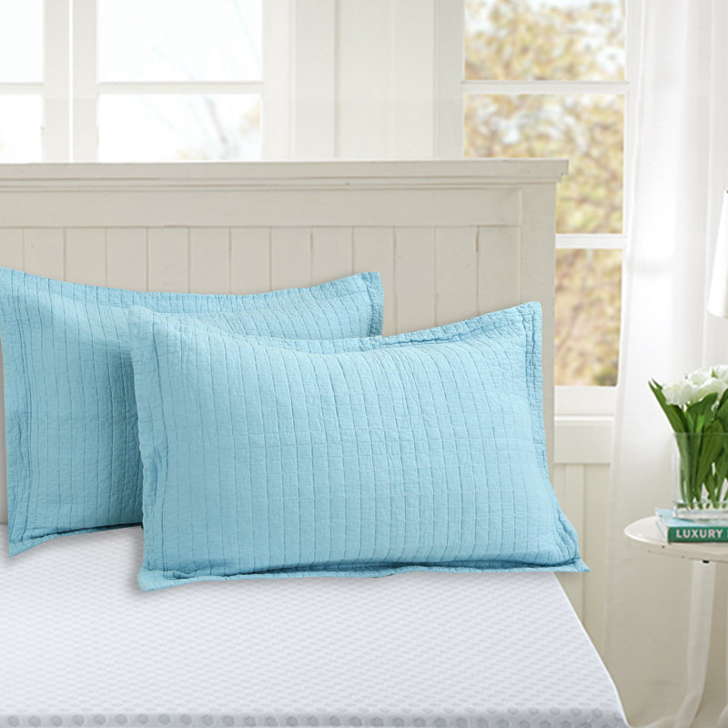 WhiteCT Quilt Check Cotton Plaid Quilt, Queen, Light Blue