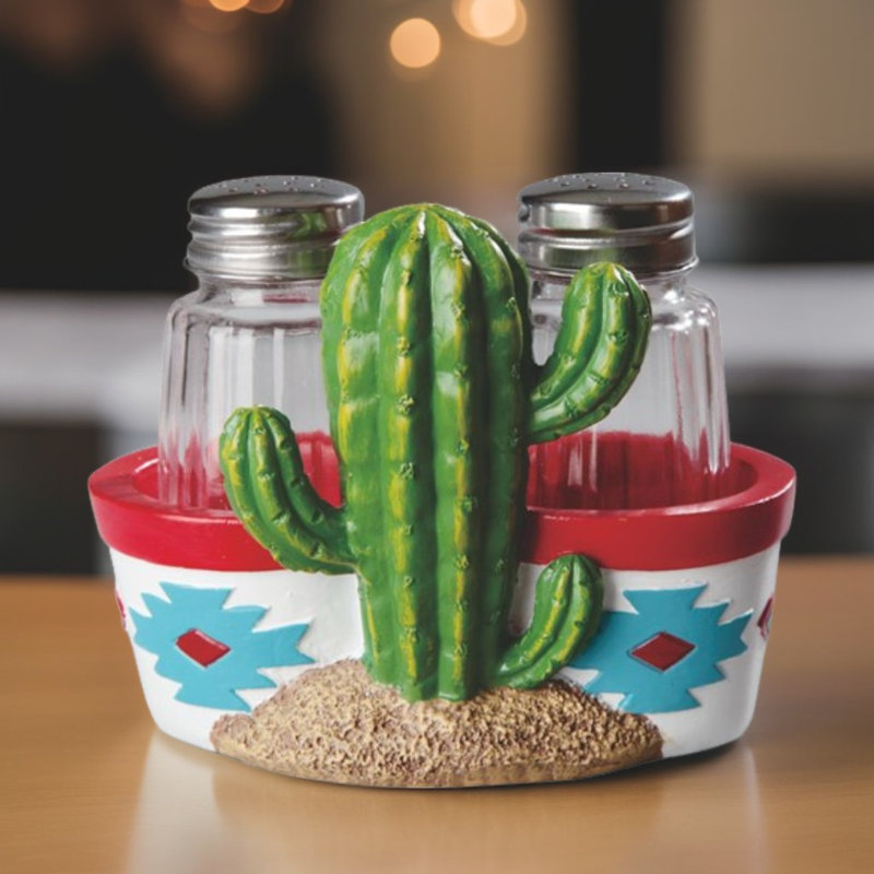 4.5"H Cactus Salt & Pepper Shakers Holder