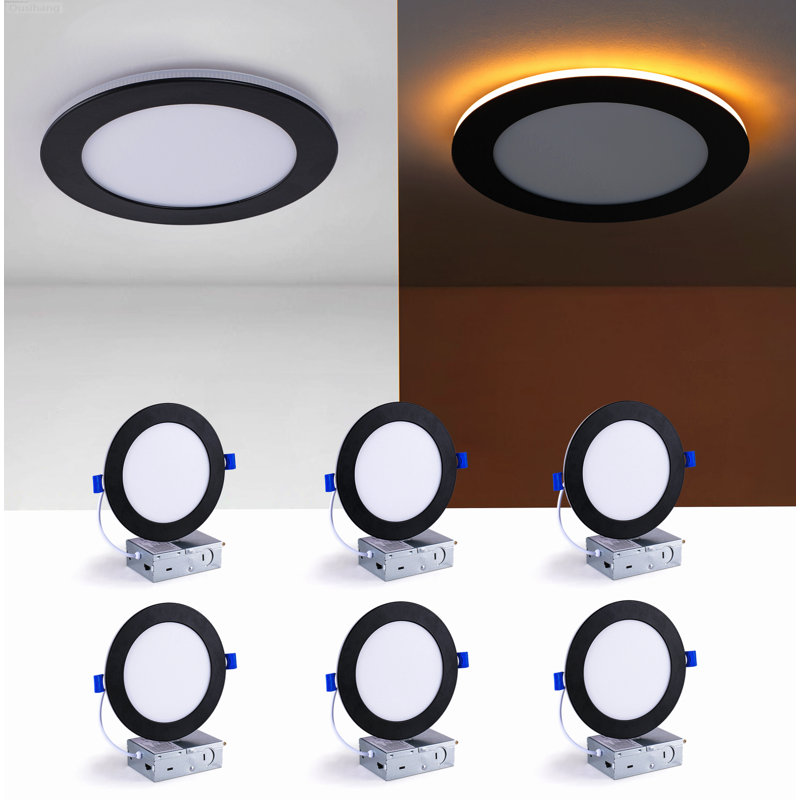 Paquet de 12 luminaires de plafond minces minimalistes modernes avec 5CCT sélectionnables et mode veilleuse ambre, Black