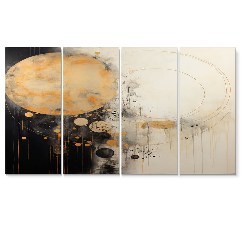 «Full Moon Time Balance I», ensemble d'art mural abstrait 4 pièces, H 32 po x l 64 po