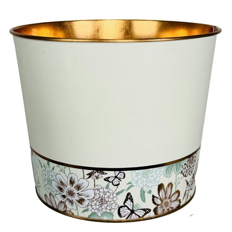Jardinière Garden Chic crème avec bande florale, H 4 po x l 4,5 po x P 4,5 po
