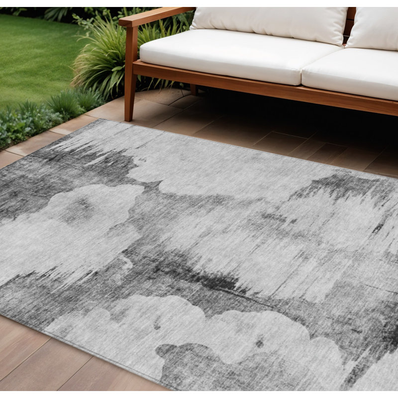 Tapis extérieur gris lavable argenté et gris anthracite 9 pi x 12 pi