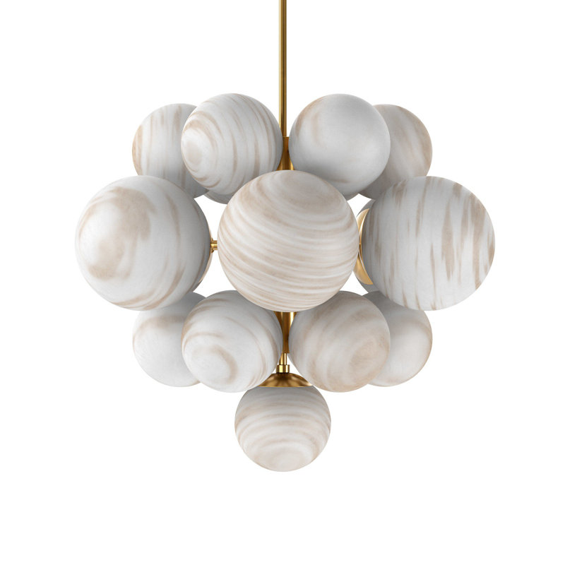 Nova 19 - Light Chandelier, Cream Marble, Burnished Brass