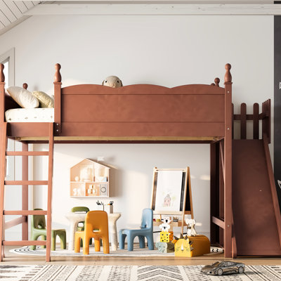 Grand lit mezzanine avec glissade et rangement amovibles, garde-robe pour articles, structure en bois massif, tablettes de rangement multifonctionnelles, glissoire, garde-robe, coffre-fort, option de jeu