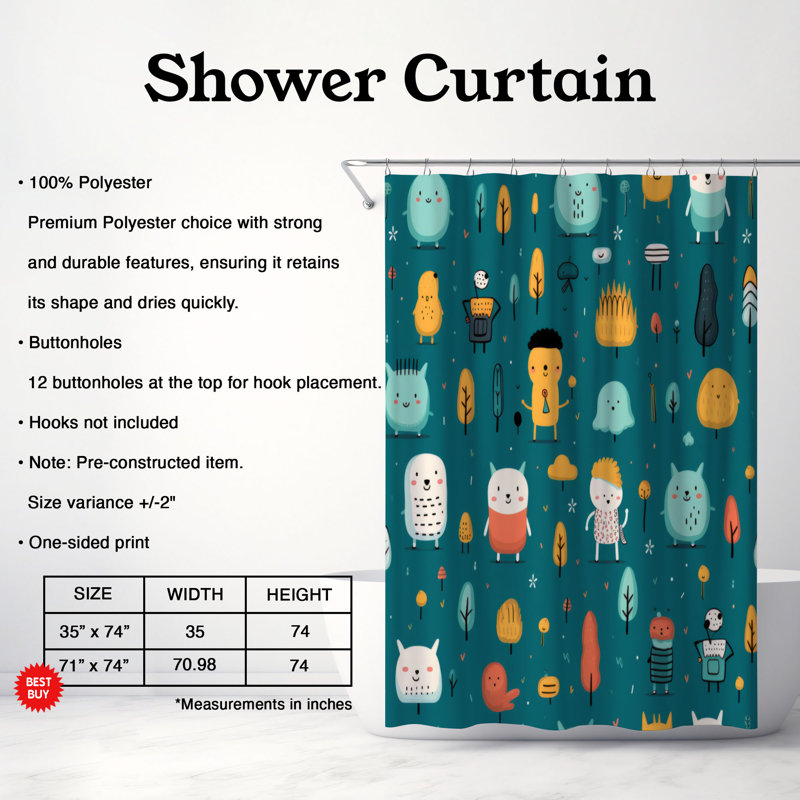 Cartoon Delight - Premium Shower Curtain, 74"H x 71"W