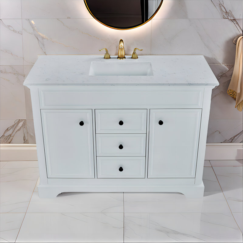 Meuble-lavabo simple 48 po avec plateau en marbre de Carrare Bronys