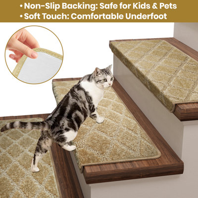 14 pièces de tapis d'escalier antidérapant pour escalier en bois Bullnose 9,5 po x 30 po