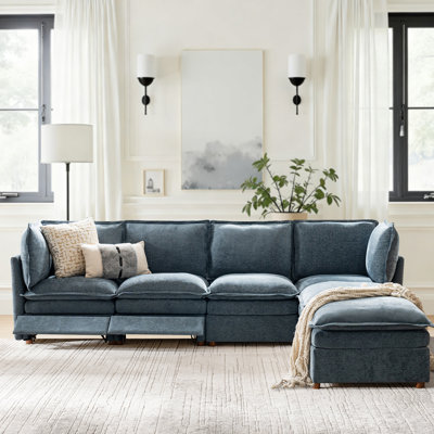Cashin 127.5“ Modern Oversized Double-Layer Cushion Storage Sectional Sofa with Extendable Foot Pedal