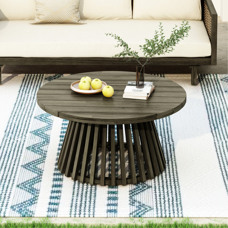 Table basse de patio ronde en bois gris, structure de 16 po de hauteur, convenant à une table de jardin avec couleur, cour idéale, profondeur de 30,72 po