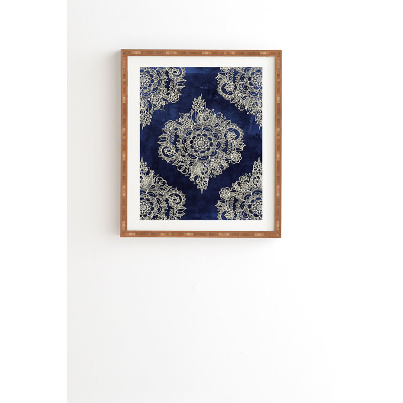 « crème floral marocain », impression, H 20 po x l 20 po x P 2 po, Armature en bambou, Pas de tapis