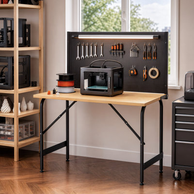 46" Work Bench Workbench Work Table with Foldable Pegboard and 20 Hooks for Garage Workshop Woodworking Shop