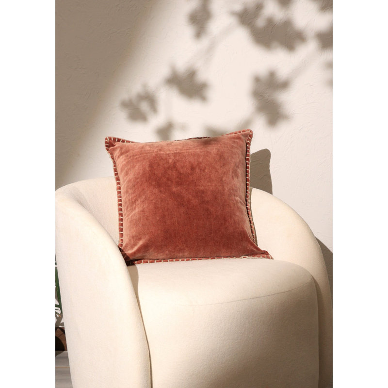 Coussin décoratif | Coussin décoratif en velours de coton délavé à la pierre avec bords décoratifs cousus à la main - 18 po x 18 po