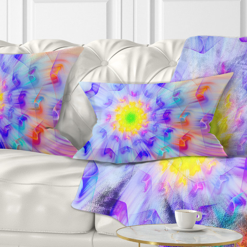 Grand coussin lombaire en fractales de fleurs exotiques, Jaune