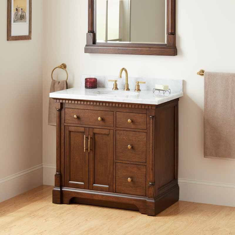 Claudia 36" Mahogany Single Basin Vanity Set with Cabinet, Vanity Top, and Oval Undermount Sink, Antique Brass