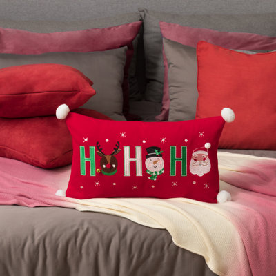 Christmas Holiday Decorative Ho Ho Ho Throw Pillow Cover, 12 x 20 inches