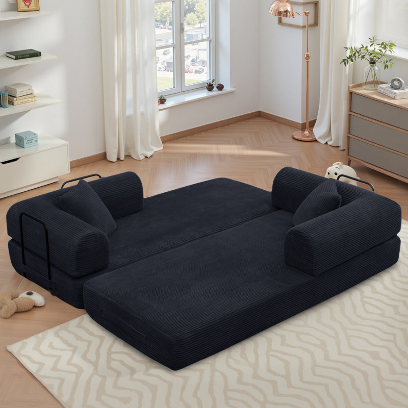 89" Boneless Corduroy Sleeper Sofa Bed, Modular Futon Couch, Compression Foam Sofa with 2 Pillows, No Assembly Required