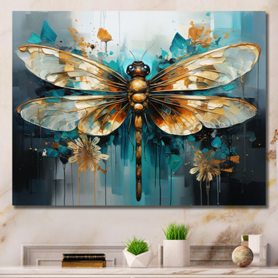 Teal Animal Turquoise Dragonfly Drips I - Dragonfly Wall Art