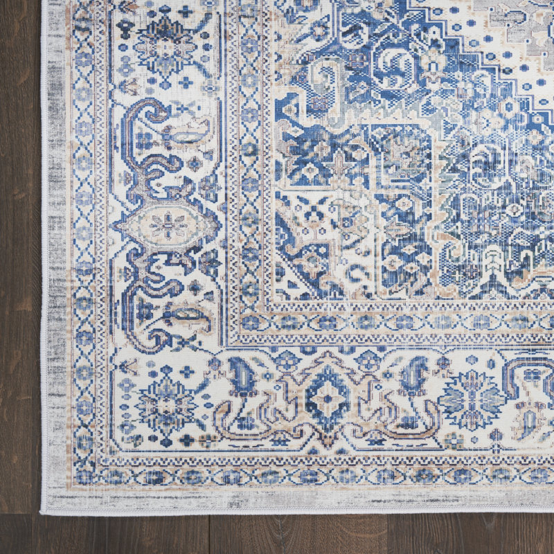 Vintage Performance Beige/Blue Area Rug, Runner 2'2" x 7'6"