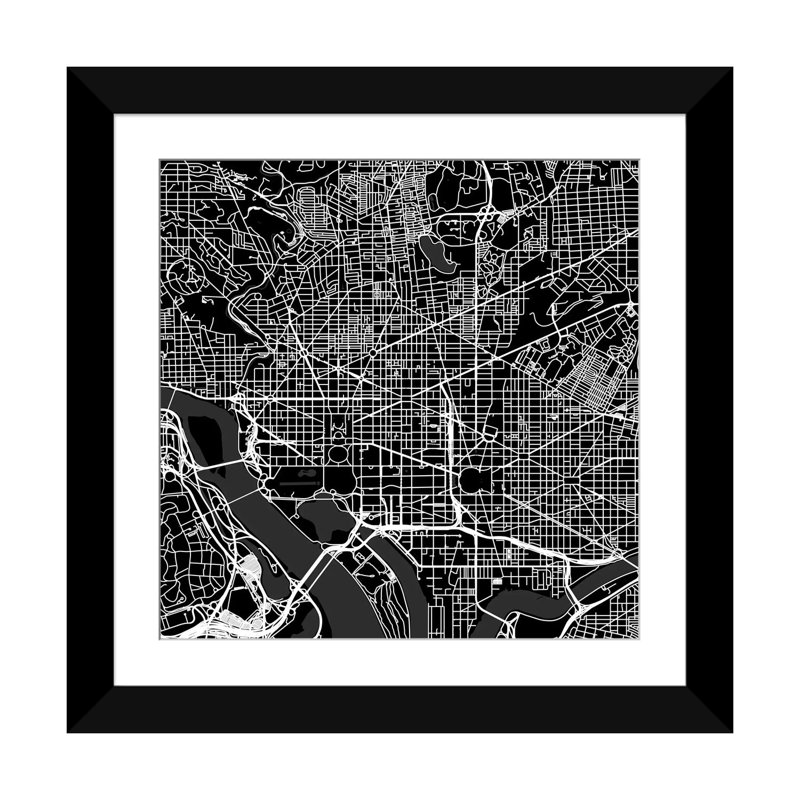 « washington d.c. urban routes map », impression sur toile tendue, H 24 po x l 24 po x P 1 po, Papier d'art encadré noir