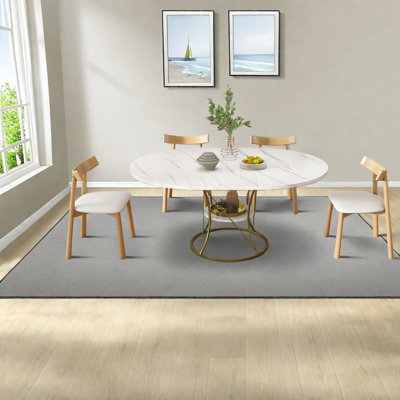 Ensembles de table de salle à manger extensible en marbre avec chaises en bois, style campagne moderne