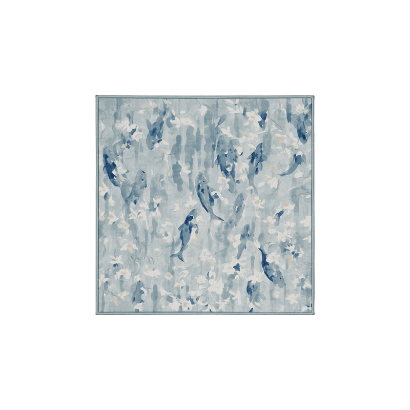 Tapis bleu soyeux et moelleux, Carré 8 pi