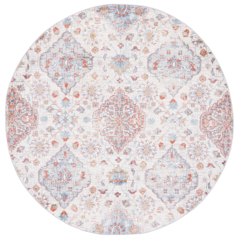 Tapis ivoire / rouille / bleu Montrose, Rond 6 pi 7 po
