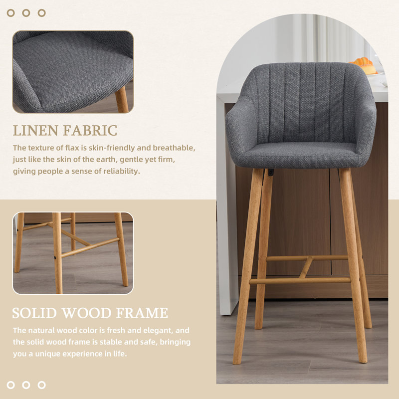 Ensemble de 2 tabourets de bar modernes avec îlot de cuisine avec dossier, accoudoirs, repose-pieds et pieds en bois massif