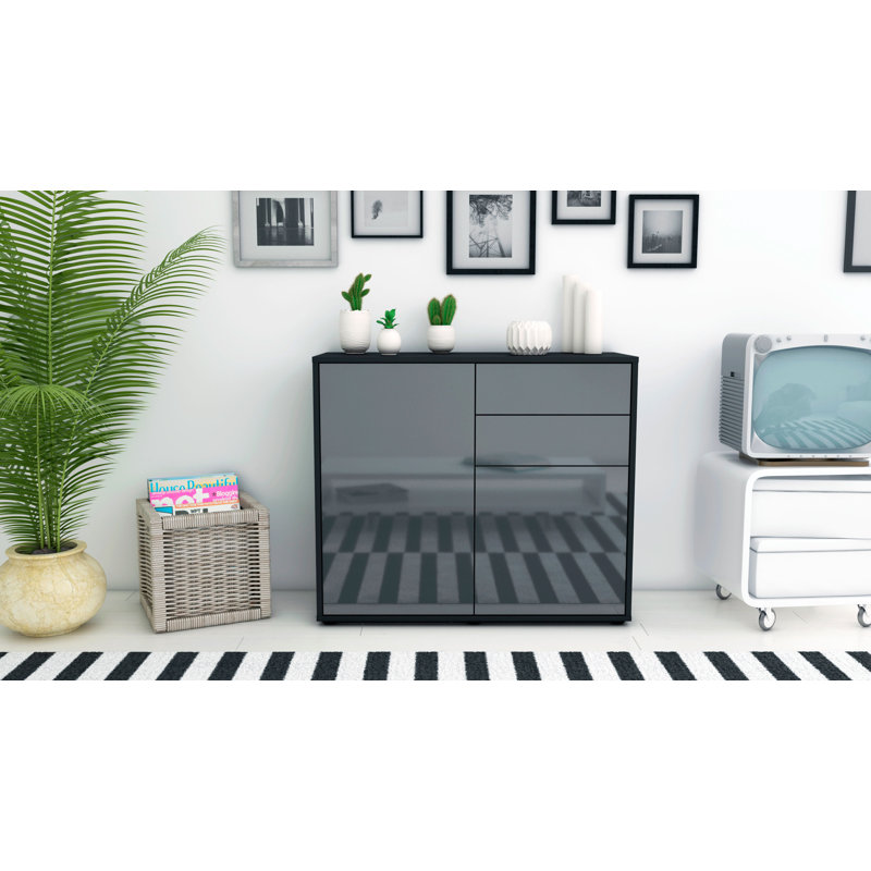 Princeton 92cm Sideboard, Anthracite/High-gloss grey
