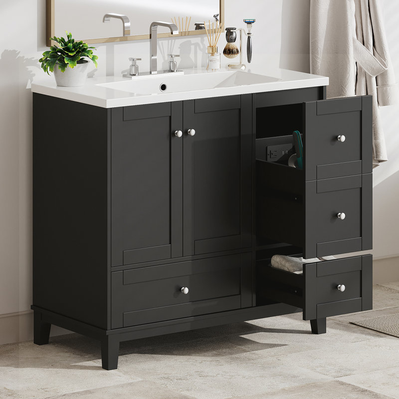 Meuble-lavabo de salle de bain avec lavabo, Noir