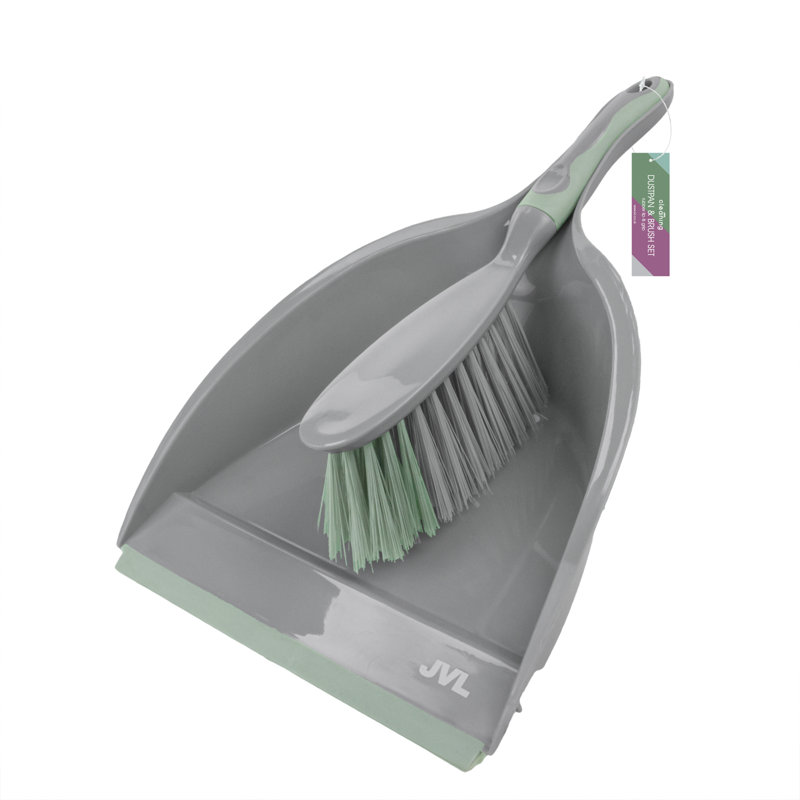 JVL Rubber Grip Dustpan and Brush Set, Grey