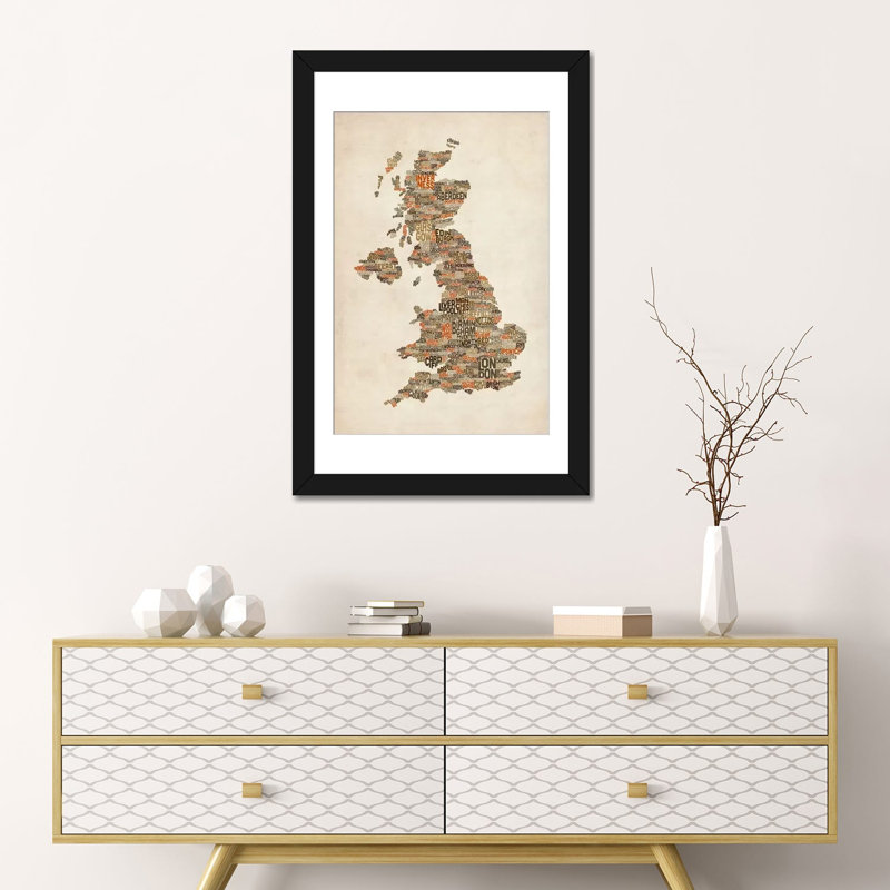 Grande-Bretagne, carte du texte de la ville du Royaume-Uni II par Michael Tompsett - reproduction d'art sur toile tendue avec châssis