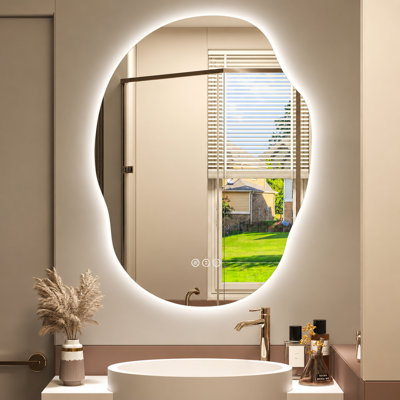Miroir de salle de bain moderne rétro-éclairé à DEL rétroéclairé avec antibuée, éclairage 3 couleurs à intensité variable et verre trempé