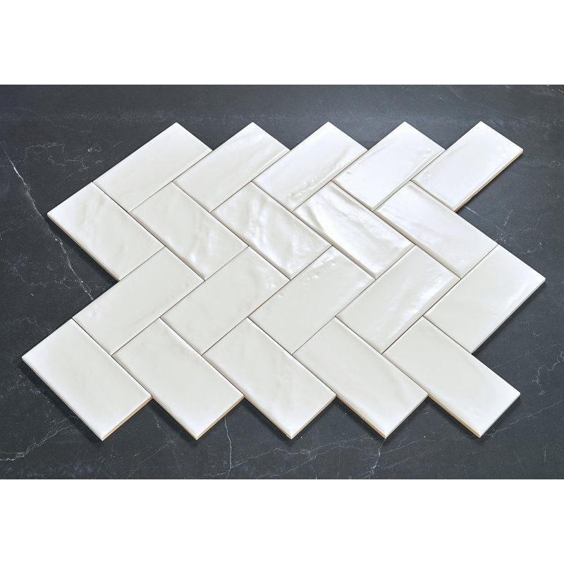 Mason 3'' x 6" Ceramic Marble Look Subway Tile, Matte White