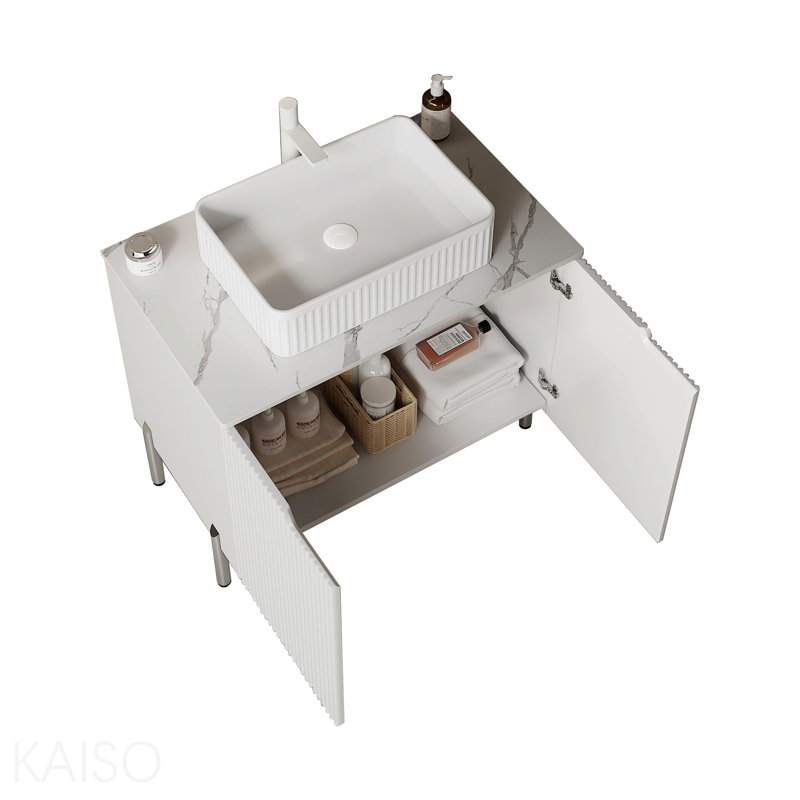 30" Bathroom Vanity With Sink, Freestanding Bathroom Storage Cabinet With 2 Doors, White Rectangular Ceramic Basin And Carrara White Artificial Marble Counter Top, White Color