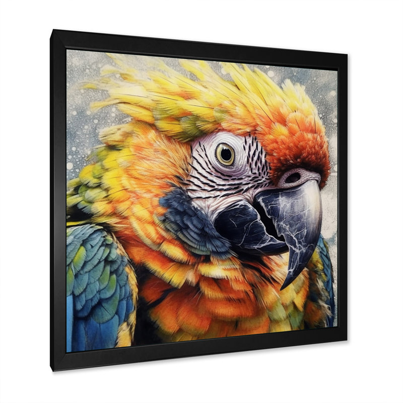 Perroquet tropical au paradis I sur toile, H 24 po x l 24 po x P 1 po, Cadre simple noir