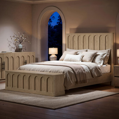 Arched Queen Bed Frame with 51" Tall Headboard, Footboard Storage Bench, No Box Spring Needed