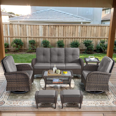 Gaetanino 7-Piece Patio Conversation Set with Rocking Chairs & Ottomans