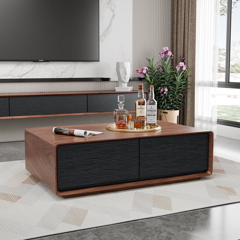 47" Handmade Coffee Table with 4 Drawers for Ample Storage Space, Black
