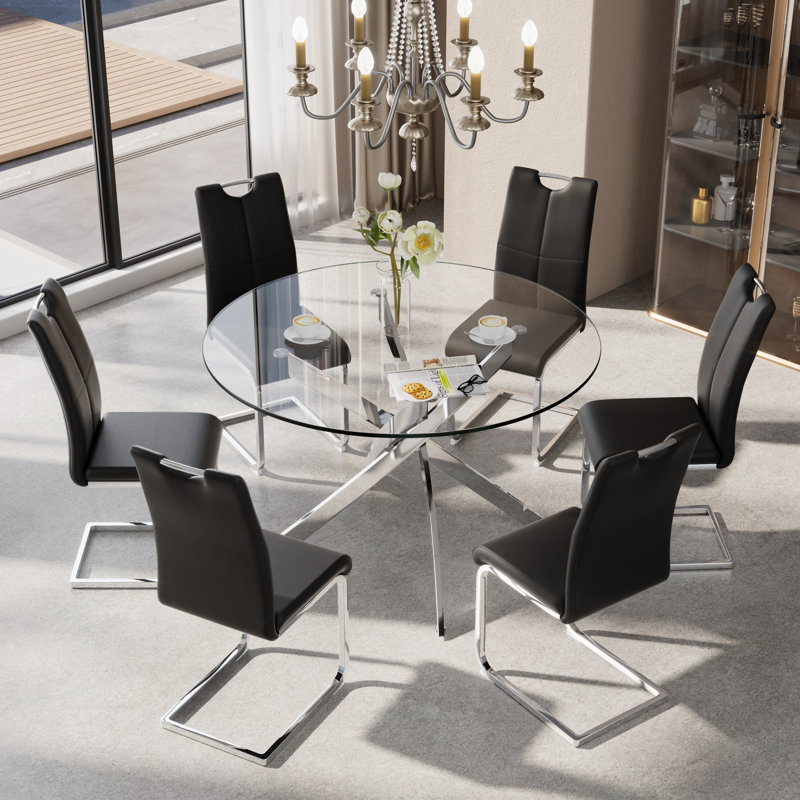 Ensemble de salle à manger 7 pièces, Noir, noir, noir, noir, Argent, H 29,5 po x L 47,2 po x l 47,2 po