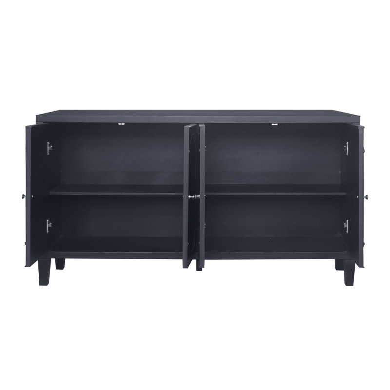 Accent Cabinet 4 Door Wooden Cabinet, Matte Black