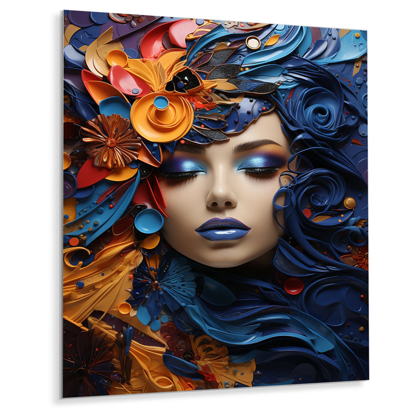 «Glam Harmonious Cubist Woman Portrait III», reproduction d'art en métal, H 40 po x l 30 po x P 1 po