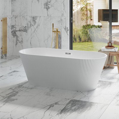 GarveeHome Modern Double-Walled Acrylic Bathtub Freestanding Tub with Matte Drain & Overflow, Ergonomic Comfort, cUPC Certified, Easy Installation