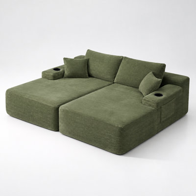 Canapé modulaire de 69 pouces en forme de L avec méridienne double en forme de L et siège profond en tissu de velours côtelé rembourré à ressorts sans assemblage pour salon moderne