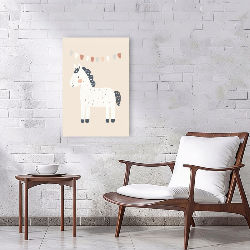 Sweet Horse And Bunting Playful Whimsical Contemporary Horse Wall Art Print 1 Piece Wrapped Canvas Wall Art
