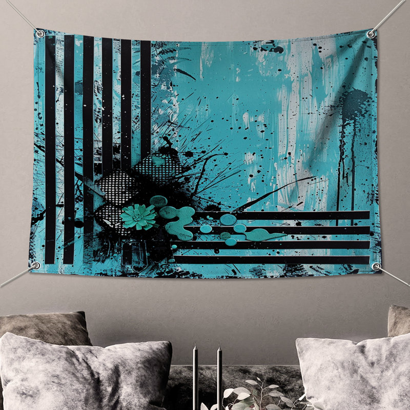 Tapisserie murale abstraite - art mural, H 51 po x l 60 po avec 4 œillets