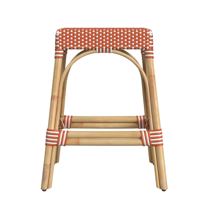 Robias Rattan Bar & Counter Stool, Counter Stool (24.5" Seat Height), Red/White Dot/ Natural Rattan Frame