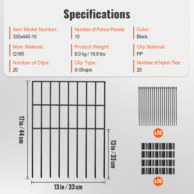 Clôture en acier H 17 po x l 13 po