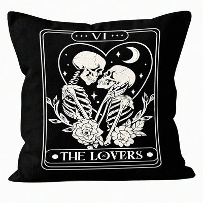 Gothic Skull Tarot Pillow Covers - Set of 2 Decorative Throw Pillow Cases for Bedroom, Sofa, Couch - Gothic Bride Valentines Skeleton Gifts - Unique Gothic Room Decor