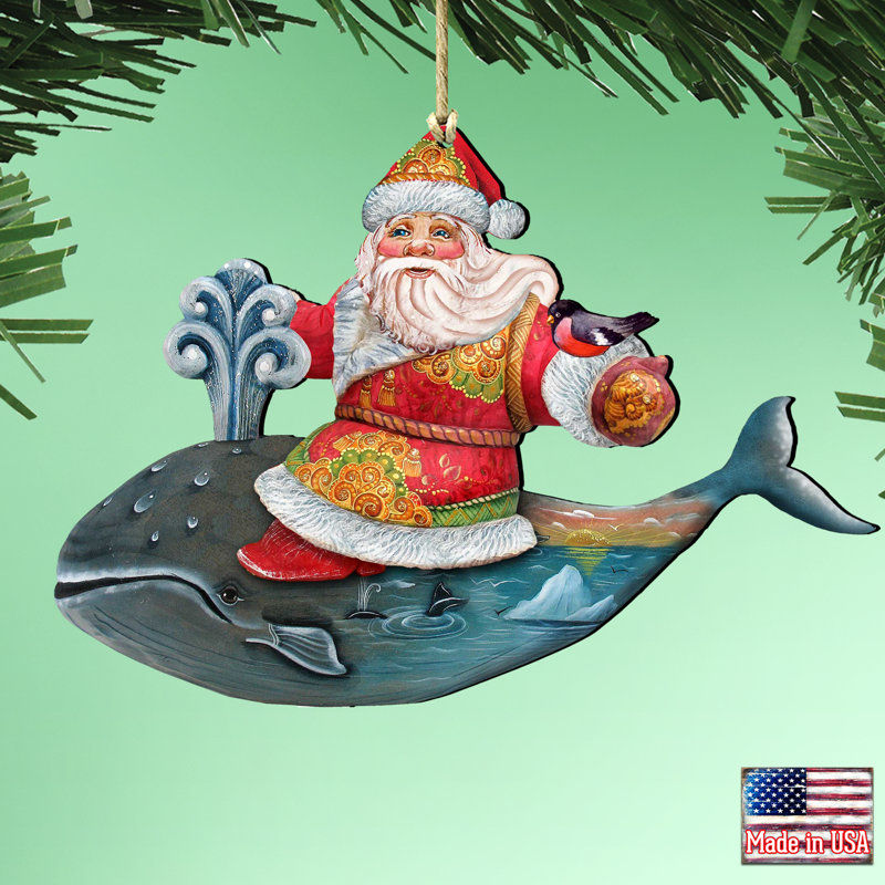 Ornement de style baleine décoratif en bois de baleine, H 5,5 po x l 3,5 po x P 0,5 po